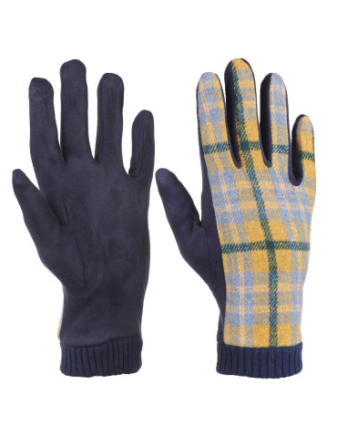 Rękawiczki - Damskie zimowe rękawiczki w kratkę GRANATOWY - produkt 1