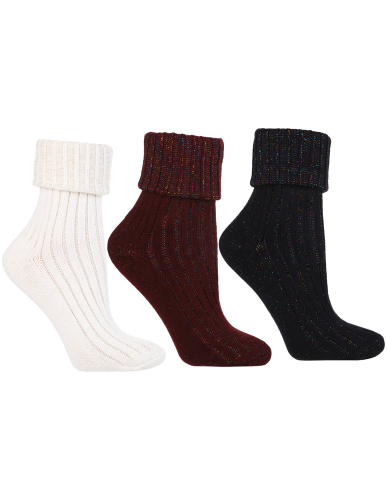 Ciepłe skarpety damskie za kostkę 3-pak WIELOKOLOROWY