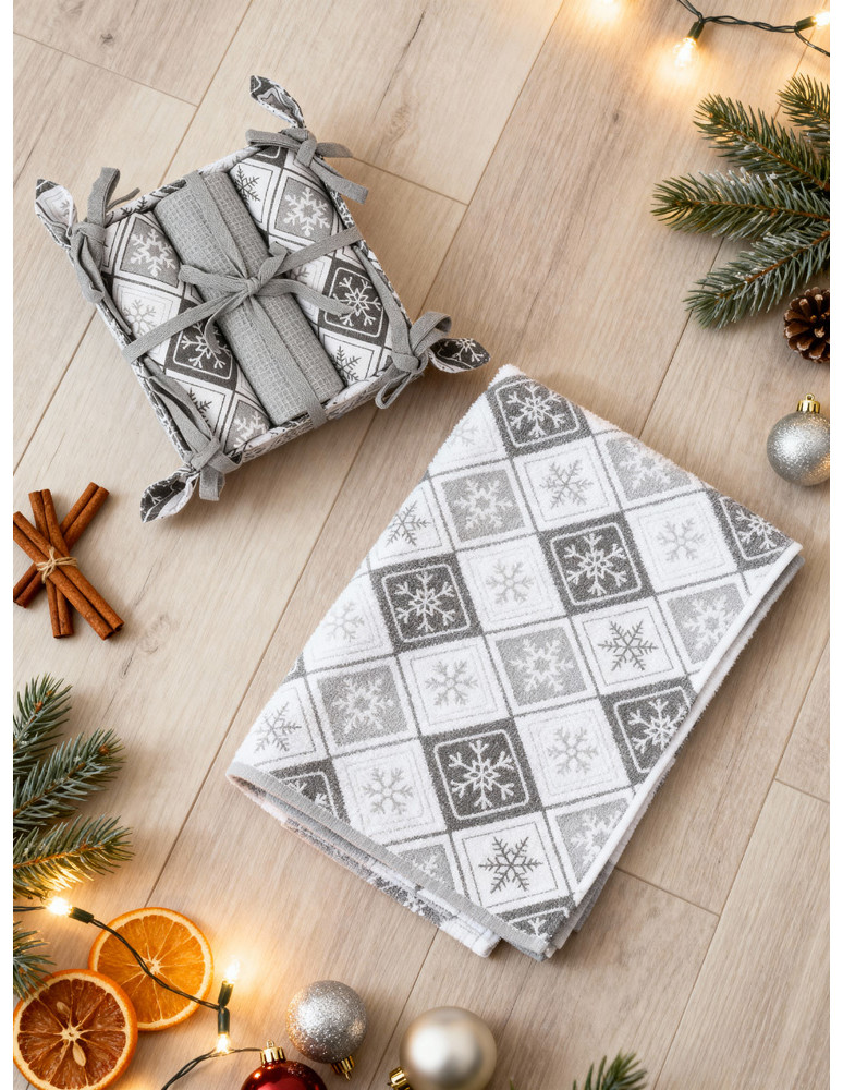 Kuchenne - Komplet ręczników kuchennych świątecznych 3 szt. prezent SZARY - produkt moraj.pl 1