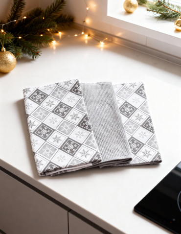 Kuchenne - Komplet ręczników kuchennych w zestawie z torbą szare SZARY - produkt 2