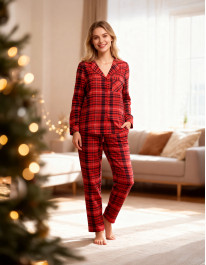 Piżama damska flanelowa w czerwoną kratkę
