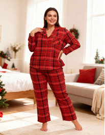 Piżama damska bawełniana w czerwoną kratę Plus Size