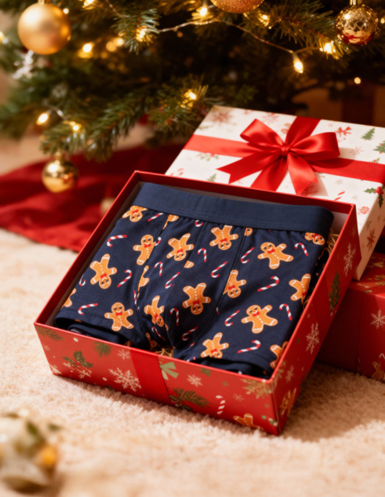 Bokserki dopasowane - Bokserki męskie świąteczne wzór z pierniczkami WIELOKOLOROWY - produkt moraj.pl 1