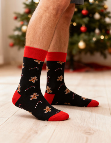 Skarpetki długie - Świąteczne męskie skarpetki długie z pierniczkiem 2-pak WIELOKOLOROWY - produkt 1