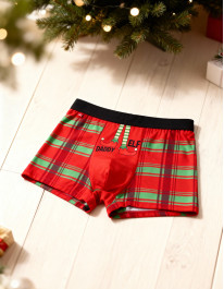 Zabawne męskie bokserki świąteczne z elfem w kratkę