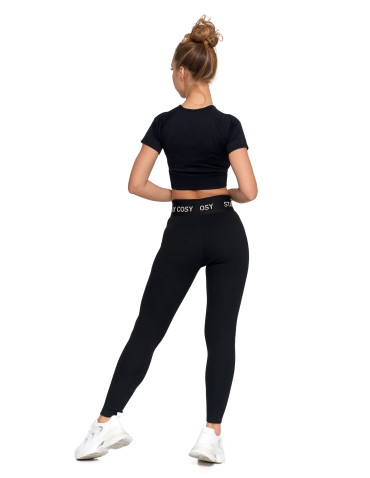 Legginsy - Legginsy damskie ocieplane w prążek wysoki stan CZARNY - produkt 2