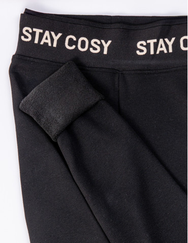 Legginsy - Legginsy damskie ocieplane w prążek wysoki stan CZARNY - produkt 6