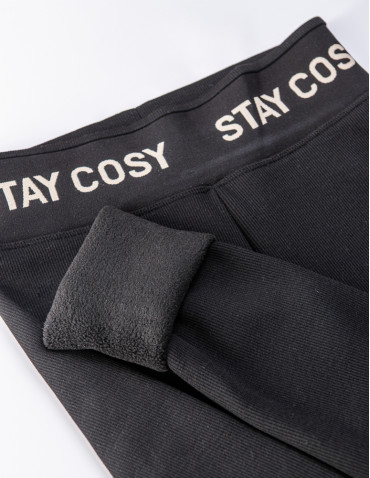 Legginsy - Legginsy damskie ocieplane w prążek wysoki stan CZARNY - produkt 7