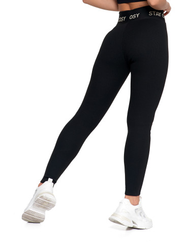 Legginsy - Legginsy damskie ocieplane w prążek wysoki stan CZARNY - produkt 10