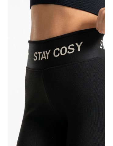 Legginsy - Legginsy damskie ocieplane w prążek wysoki stan CZARNY - produkt 11