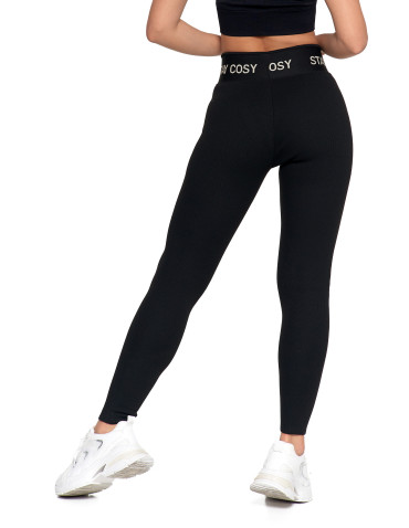 Legginsy - Legginsy damskie ocieplane w prążek wysoki stan CZARNY - produkt 13