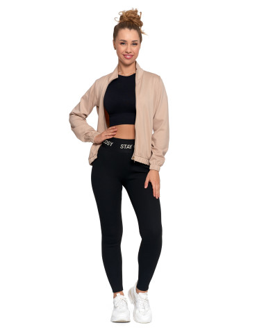 Legginsy - Legginsy damskie ocieplane w prążek wysoki stan CZARNY - produkt 14