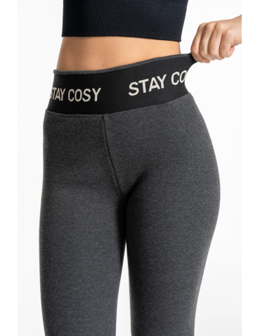 Legginsy - Legginsy damskie ocieplane w prążek wysoki stan GRAFIT - produkt 6