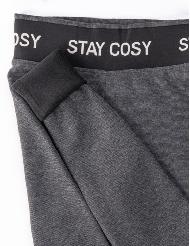 Legginsy - Legginsy damskie ocieplane w prążek wysoki stan GRAFIT - produkt 7