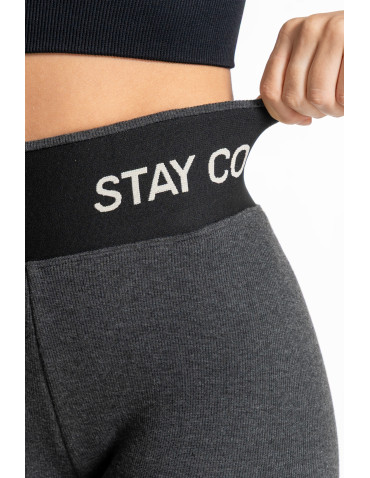 Legginsy - Legginsy damskie ocieplane w prążek wysoki stan GRAFIT - produkt 11