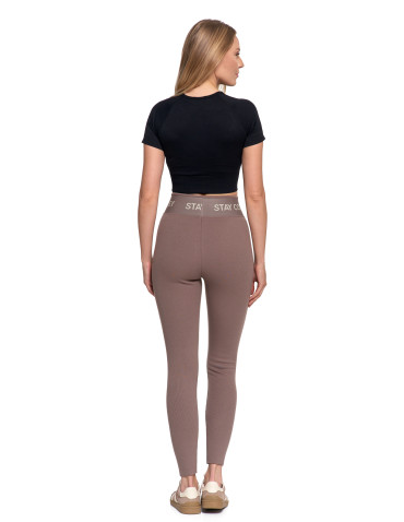 Legginsy - Legginsy damskie ocieplane w prążek wysoki stan MOKKA - produkt 3