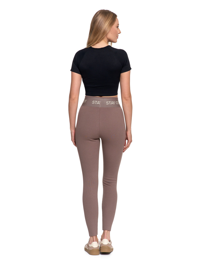 Legginsy - Legginsy damskie ocieplane w prążek wysoki stan MOKKA - produkt moraj.pl 3