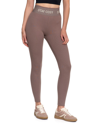 Legginsy - Legginsy damskie ocieplane w prążek wysoki stan MOKKA - produkt 9