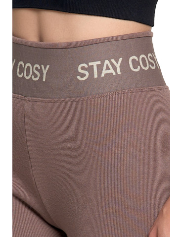 Legginsy - Legginsy damskie ocieplane w prążek wysoki stan MOKKA - produkt 11