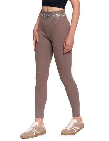 Legginsy - Legginsy damskie ocieplane w prążek wysoki stan MOKKA - produkt 12