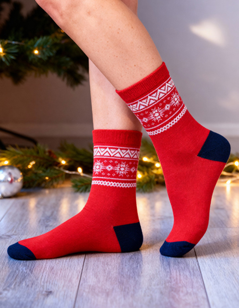 Skarpety - Świąteczne skarpetki damskie długie w norweski wzór 2-pak WIELOKOLOROWY - produkt moraj.pl 1