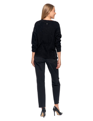 Swetry - Sweter damski z wiskozy o luźnym kroju i cekinami CZARNY - produkt 7
