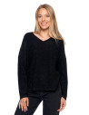 Sweter damski z wiskozy o luźnym kroju i cekinami CZARNY