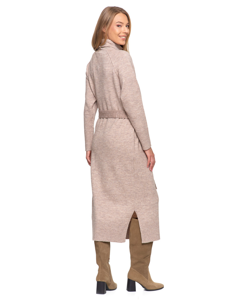 Sukienki - Dzianinowa sukienka maxi damska z długim rękawem BEŻOWY  - produkt moraj.pl 3