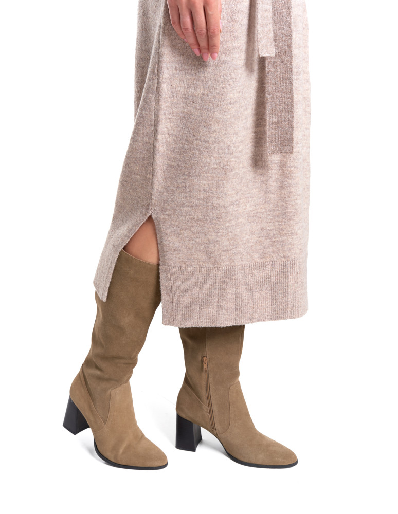 Sukienki - Dzianinowa sukienka maxi damska z długim rękawem BEŻOWY  - produkt moraj.pl 5