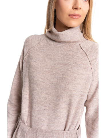 Sukienki - Dzianinowa sukienka maxi damska z długim rękawem BEŻOWY - produkt 6