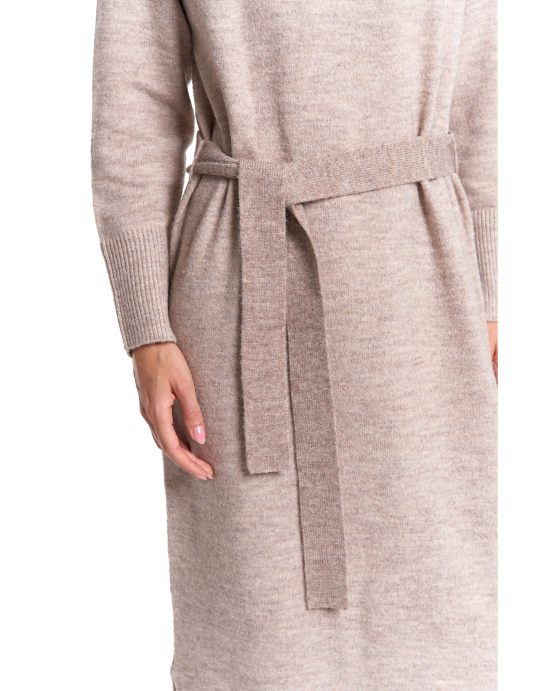 Sukienki - Dzianinowa sukienka maxi damska z długim rękawem BEŻOWY  - produkt moraj.pl 2