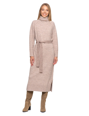 Sukienki - Dzianinowa sukienka maxi damska z długim rękawem BEŻOWY - produkt 7