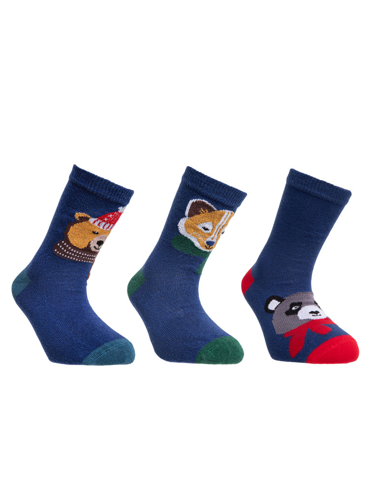 Długie - Chłopięce skarpetki długie bawełniane w zimowe wzory 3-pak WIELOKOLOROWY - produkt moraj.pl 1