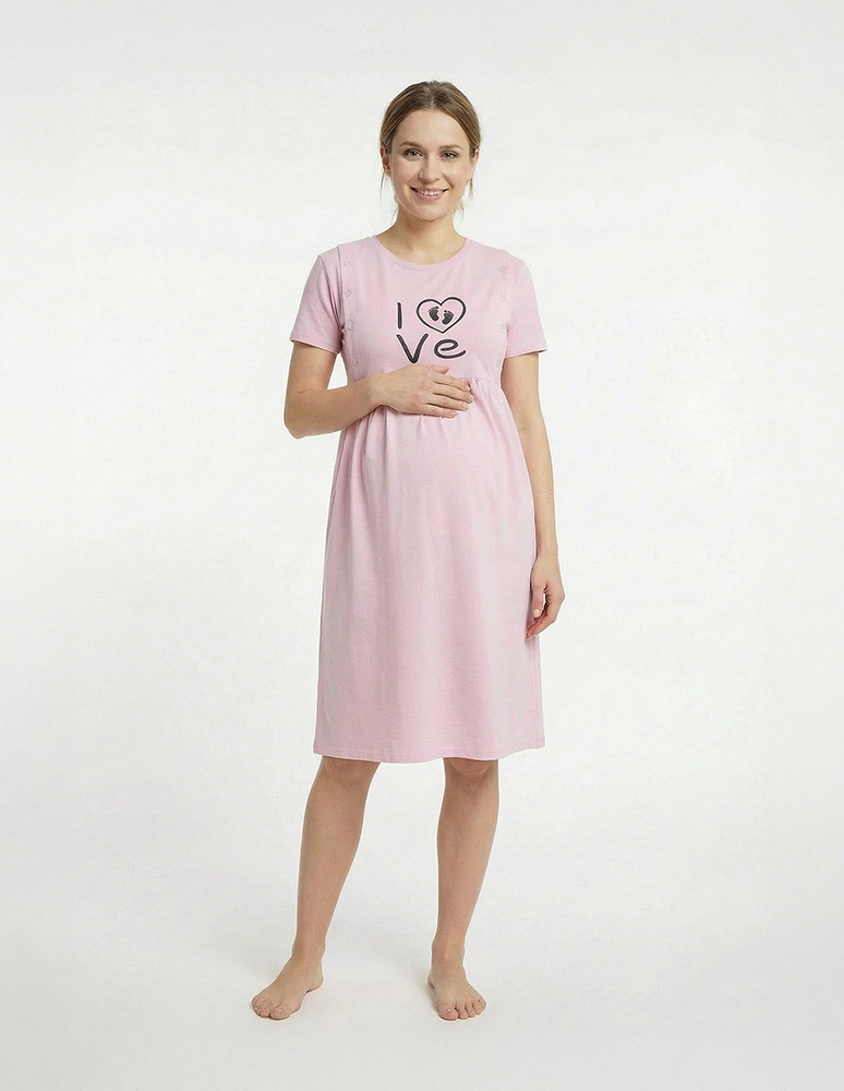 Koszule nocne - Koszula nocna damska bawełniana ciążowa do karmienia RÓŻOWY - produkt moraj.pl 1
