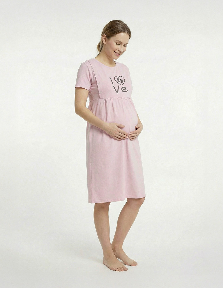 Koszule nocne - Koszula nocna damska bawełniana ciążowa do karmienia RÓŻOWY  - produkt moraj.pl 2