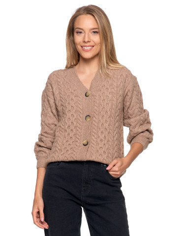 Sweter damski rozpinany z warkoczowym splotem