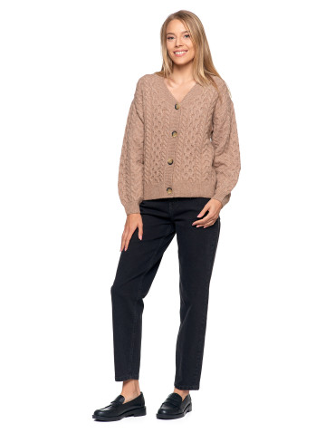 Sweter damski rozpinany z warkoczowym splotem - produkt 2