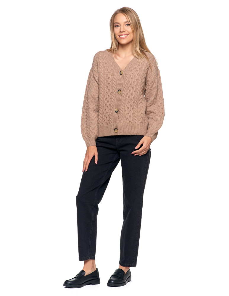 Swetry - Sweter damski rozpinany z warkoczowym splotem MOKKA  - produkt moraj.pl 2