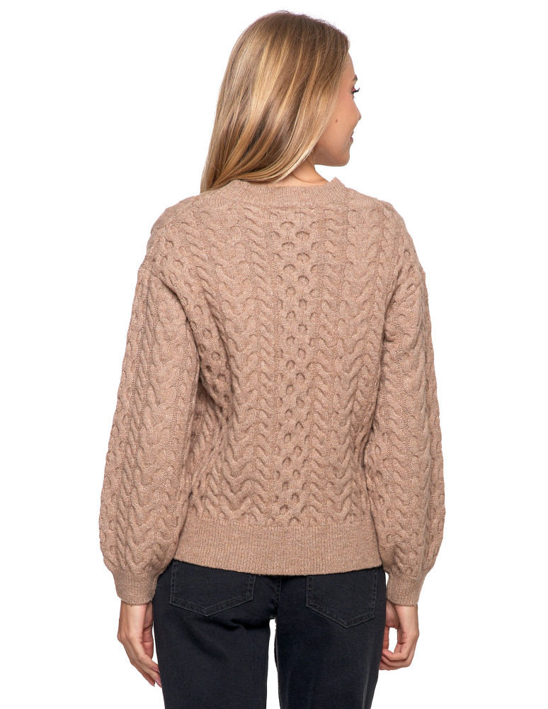 Swetry - Sweter damski rozpinany z warkoczowym splotem MOKKA  - produkt moraj.pl 4