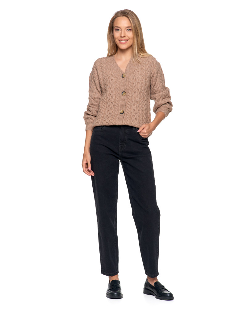 Swetry - Sweter damski rozpinany z warkoczowym splotem MOKKA  - produkt moraj.pl 5