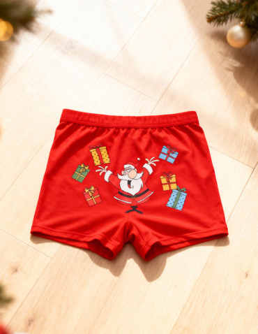 Bokserki dopasowane - Majtki bokserki męskie świąteczny wzór Mikołaja zabawne CZERWONY - produkt 3