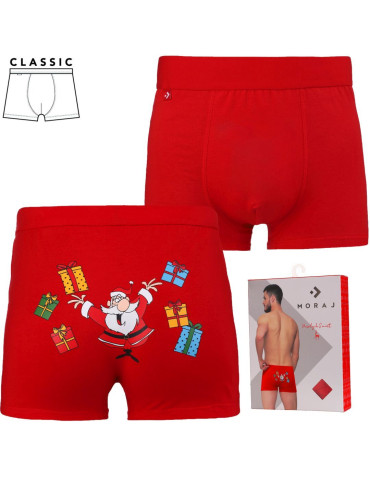 Bokserki dopasowane - Majtki bokserki męskie świąteczny wzór Mikołaja zabawne CZERWONY - produkt 4