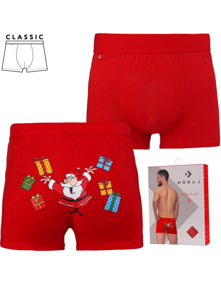 Bokserki dopasowane - Majtki bokserki męskie świąteczny wzór Mikołaja zabawne CZERWONY  - produkt moraj.pl 4