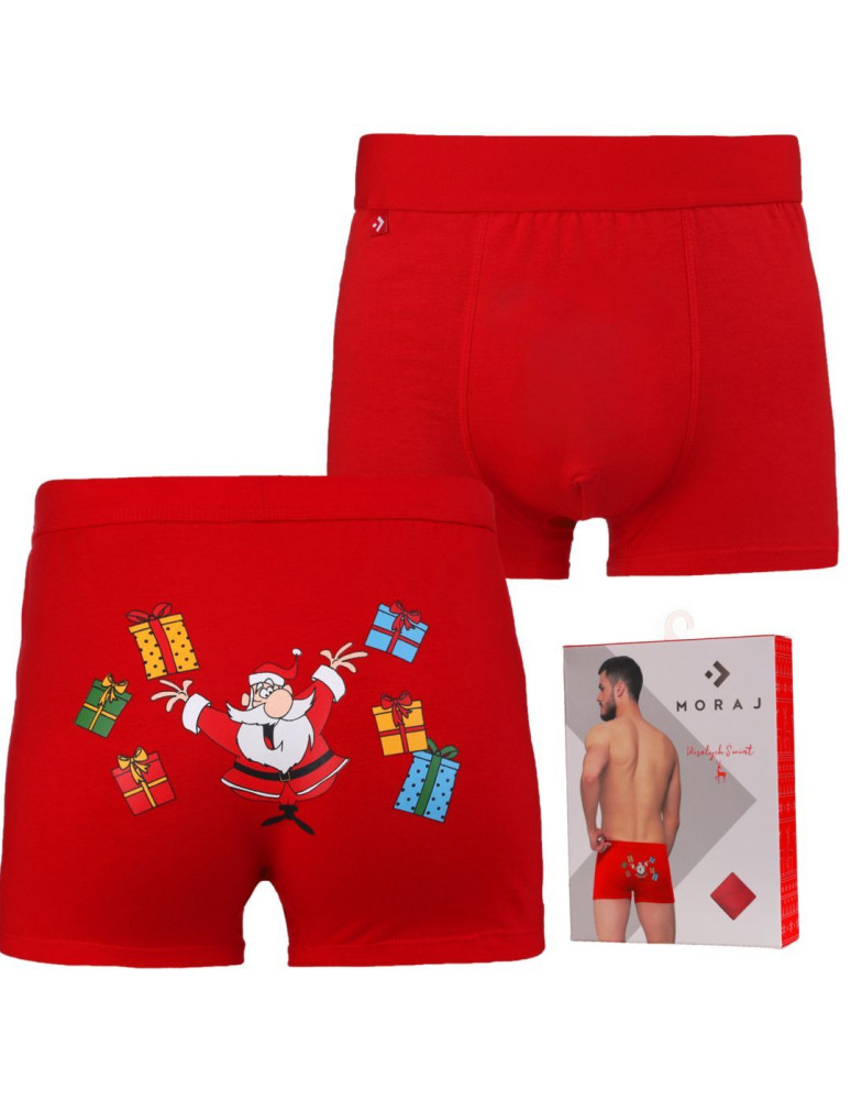 Bokserki dopasowane - Majtki bokserki męskie świąteczny wzór Mikołaja zabawne CZERWONY  - produkt moraj.pl 10