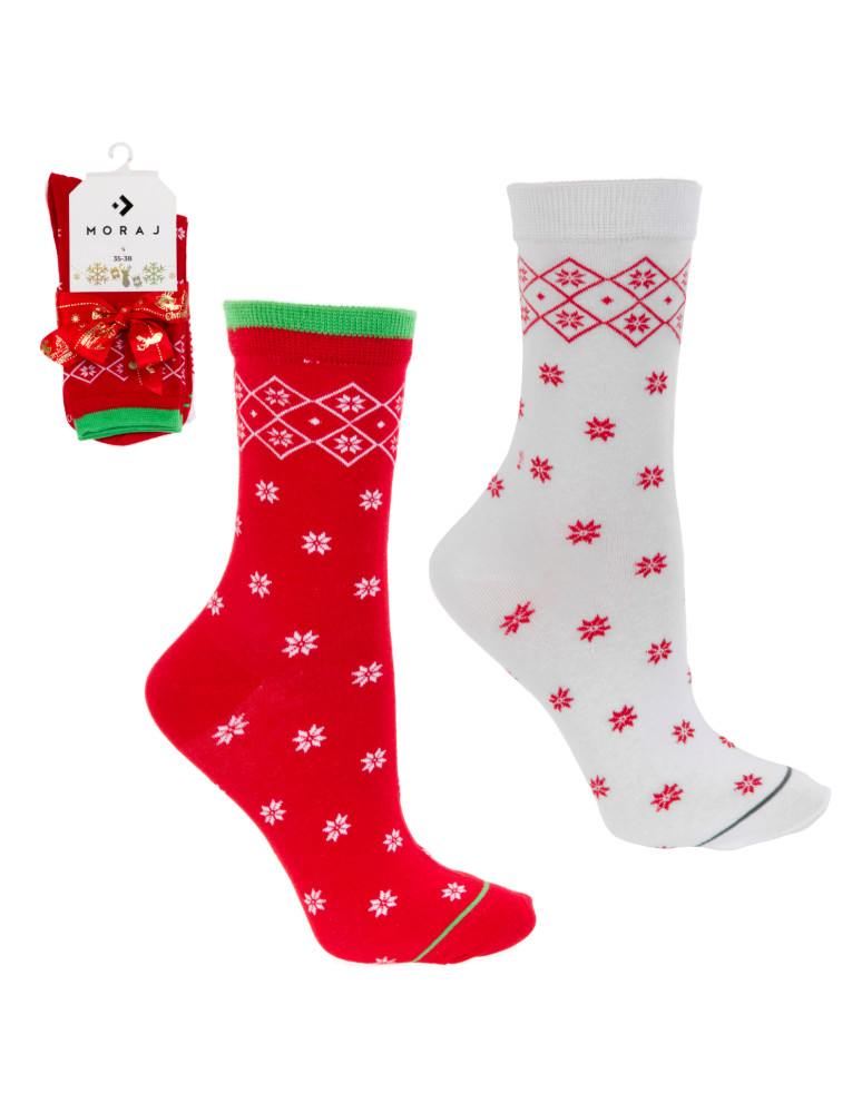 Długie - Skarpetki damskie świąteczne długie w śnieżynki 2-pak WIELOKOLOROWY - produkt moraj.pl 3