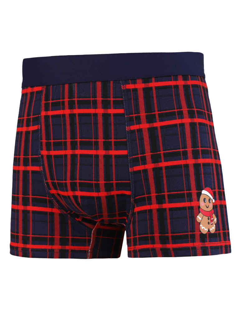 Bokserki dopasowane - Bokserki męskie świąteczne w kratkę z motywem piernika WIELOKOLOROWY - produkt moraj.pl 1