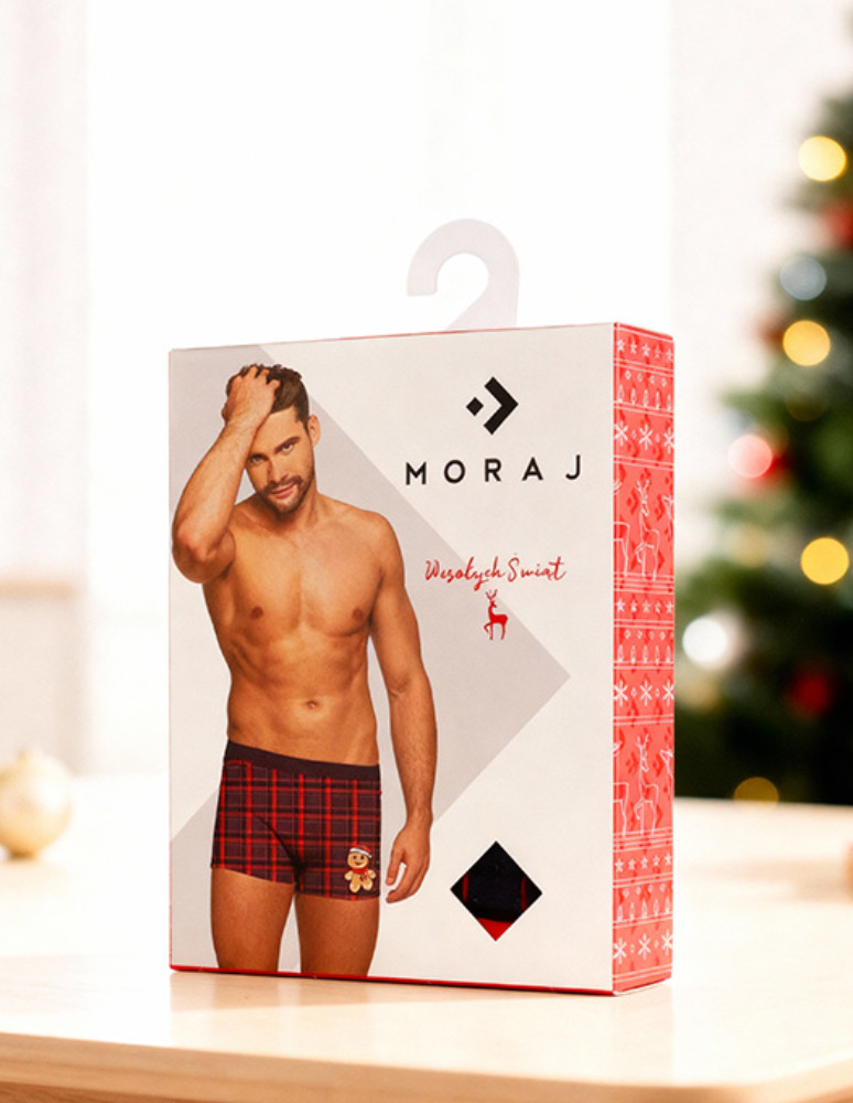 Bokserki dopasowane - Bokserki męskie świąteczne w kratkę z motywem piernika WIELOKOLOROWY  - produkt moraj.pl 3