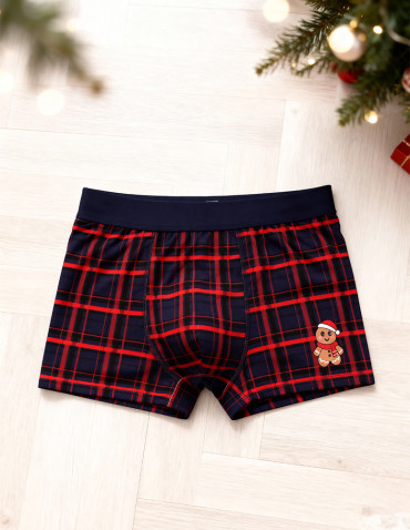 Bokserki dopasowane - Bokserki męskie świąteczne w kratkę z motywem piernika WIELOKOLOROWY - produkt 4