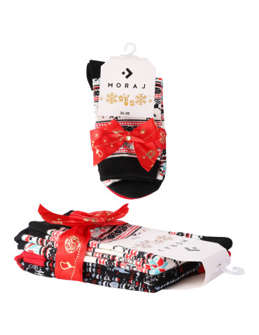 Długie - Damskie świąteczne skarpetki długie ze wstążką 2-pak WIELOKOLOROWY - produkt 1