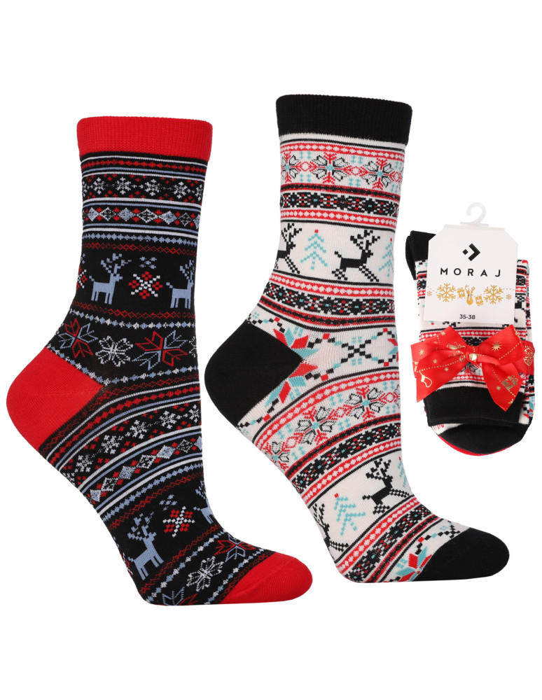 Długie - Damskie świąteczne skarpetki długie ze wstążką 2-pak WIELOKOLOROWY - produkt moraj.pl 2